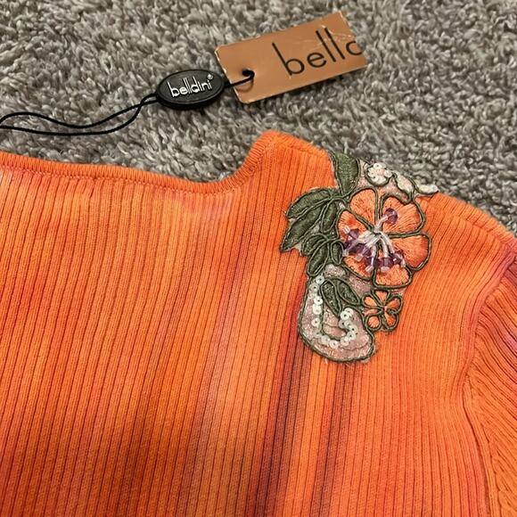 NWT Belldini Top Large Shirt Embellished Orange Tye Dye Boho‎ Embroidered Floral - Picture 12 of 16